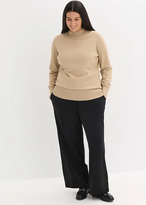 Žerzejové kalhoty se saténovými lemy, bonprix