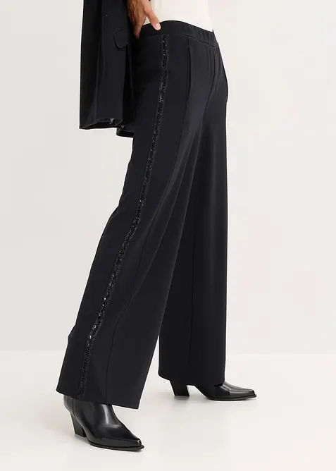 Kalhoty bez zapínání, z materiálu Punto di Roma, se třpytivými kamínky, bonprix