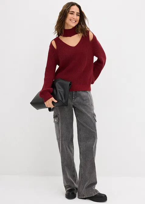 Svetr z hrubé pleteniny s prostřihy, bonprix