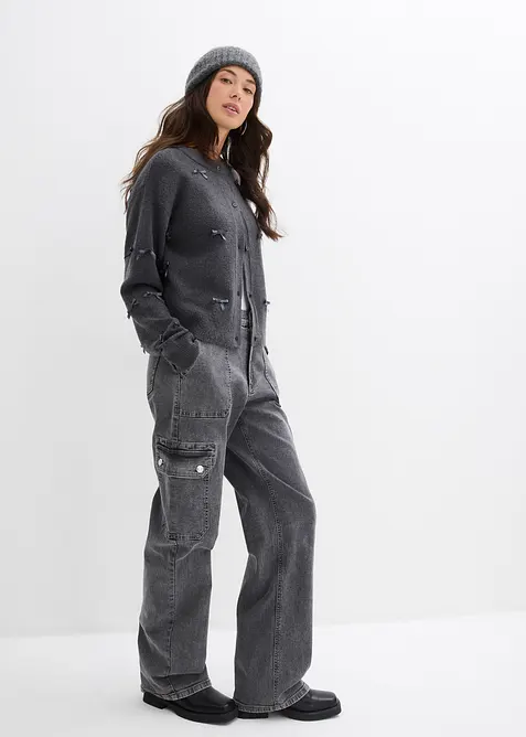 Kabátek z jemné pleteniny s mašličkami, bonprix