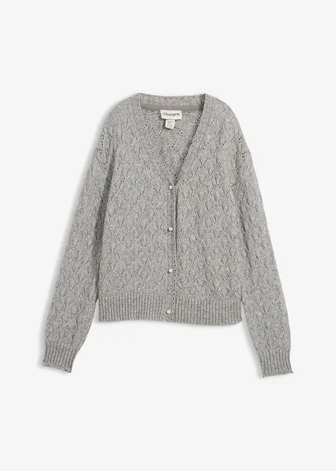 Ažurový pletený kabátek s vlnou, bonprix