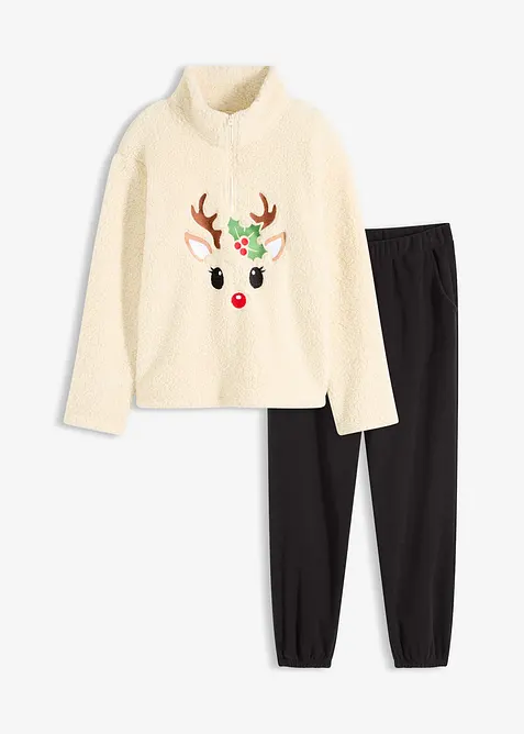 Domácí souprava z medvídkového flísu, s flísovými kalhotami, bonprix