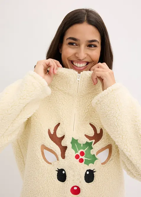 Domácí souprava z medvídkového flísu, s flísovými kalhotami, bonprix