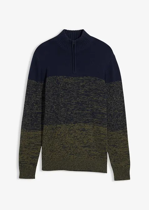 Svetr s límečkem na zip, z hrubé pleteniny z měkké bavlněné směsi, bonprix