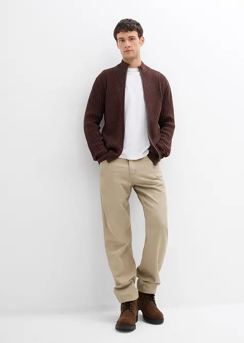 Žebrovaný pletený kabátek z bavlněné směsi, bonprix