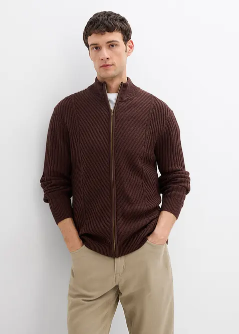 Žebrovaný pletený kabátek z bavlněné směsi, bonprix