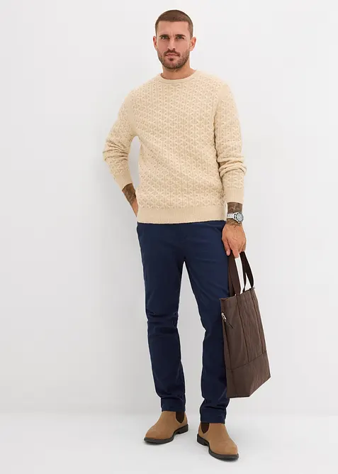 Svetr s kulatým výstřihem a strukturovaným vzorem, bonprix