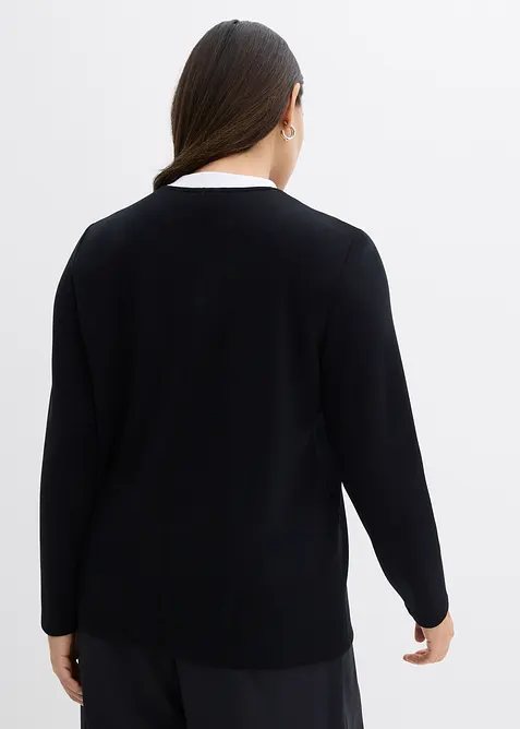 Tričko s dlouh&yacute;m ruk&aacute;vem, z visk&oacute;zov&eacute; směsi, s kontrastn&iacute;m n&iacute;zk&yacute;m rol&aacute;kem, bonprix