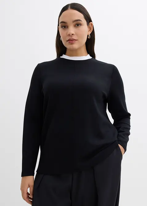 Tričko s dlouh&yacute;m ruk&aacute;vem, z visk&oacute;zov&eacute; směsi, s kontrastn&iacute;m n&iacute;zk&yacute;m rol&aacute;kem, bonprix