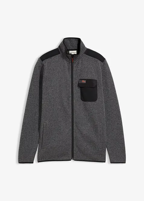 Svetr na zapínání z pleteného flísu, s praktickými kapsami a sportovními detaily, bonprix