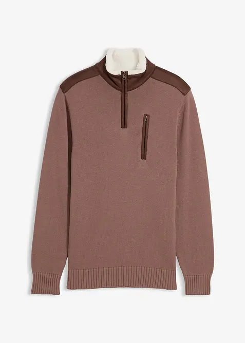 Svetr ze silnější pleteniny, s límečkem na zip a tkaným lemem, bonprix