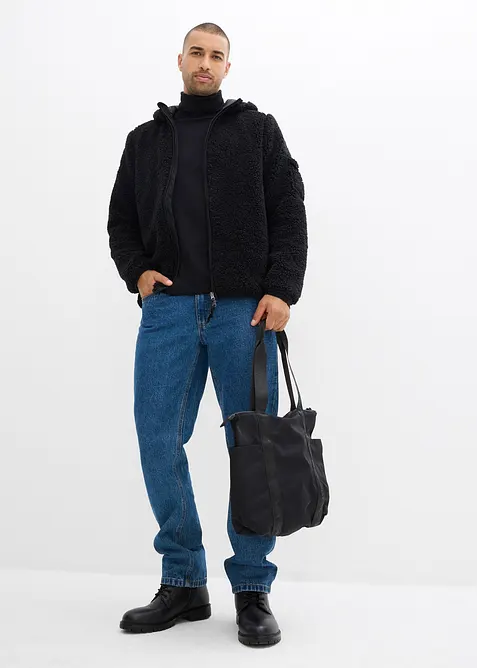 Bunda z medvídkového flísu, s tkaným lemem a kapucí, bonprix