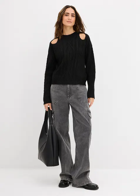 Svetr z hrubé pleteniny s copánkovým vzorem, bonprix