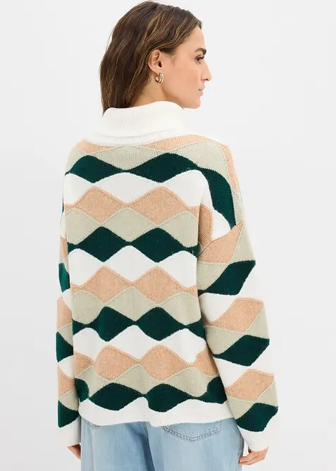 Rol&aacute;kov&yacute; svetr se vzorem, bonprix