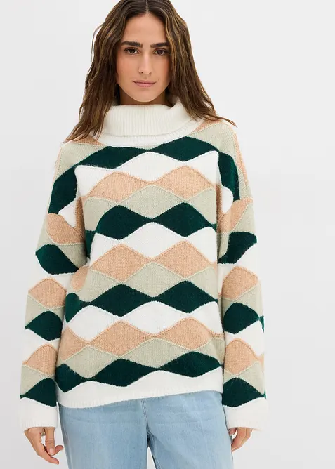 Rol&aacute;kov&yacute; svetr se vzorem, bonprix