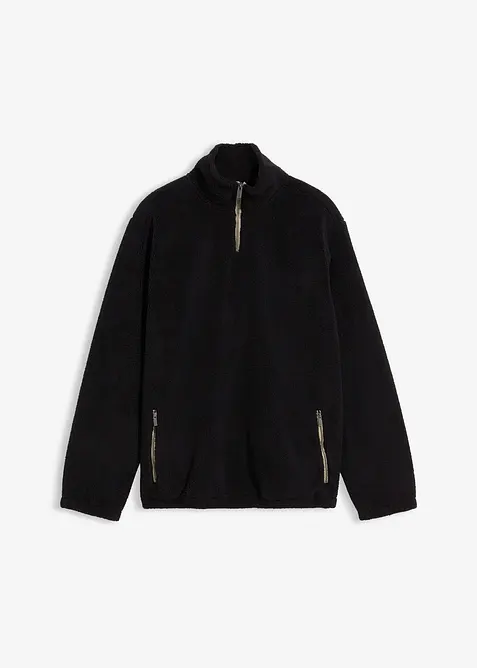 Mikina z medvídkového flísu, s praktickými kapsami na zip, bonprix