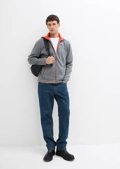 Svetr na zapínání z pleteného flísu, s praktickými kapsami na zip a s kontrastními detaily, bonprix