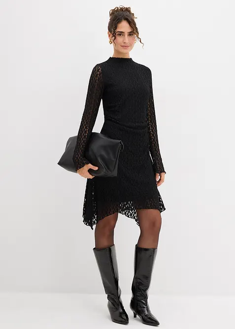 Krajkové šaty s asymetrickým spodním okrajem, bonprix