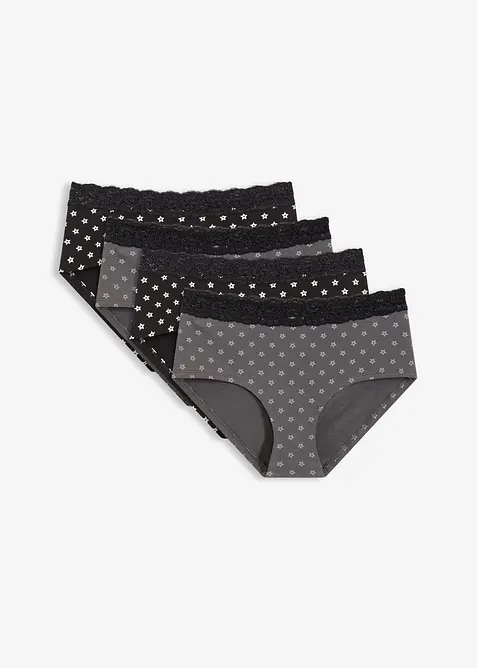 Bokové maxi kalhotky s krajkou a organickou bavlnou (4 ks v balení), bonprix