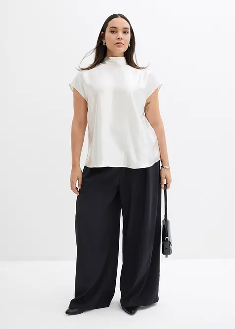 Saténový halenkový top s polovysokým límcem, bonprix