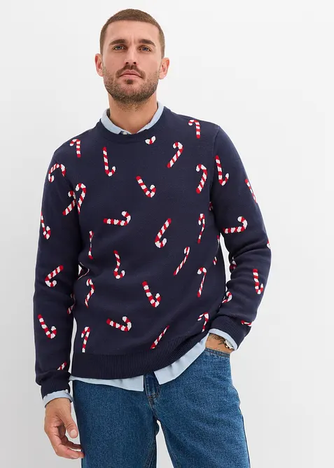 Svetr z jemné pleteniny s vánočním motivem, z měkké bavlněné směsi, bonprix