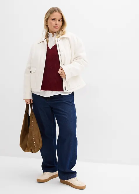 Pleten&yacute; svetr s v&yacute;střihem do V, bonprix