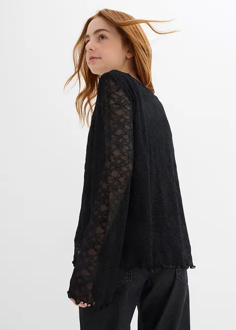 Triko s dlouhým rukávem, z krajky, bonprix