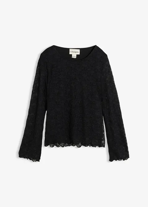 Triko s dlouhým rukávem, z krajky, bonprix