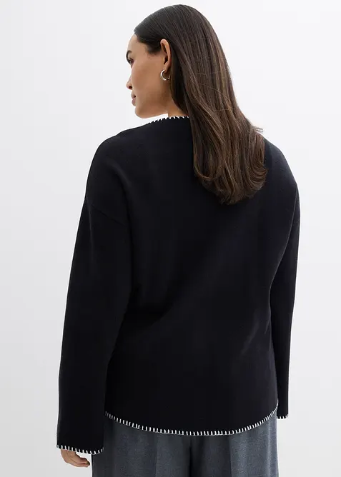 Pletený kabátek z vlněné směsi, s kontrastními detaily, bonprix