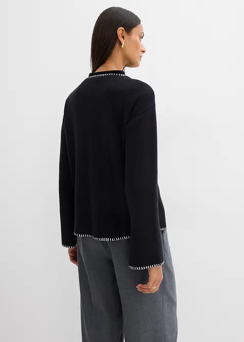 Pletený kabátek z vlněné směsi, s kontrastními detaily, bonprix