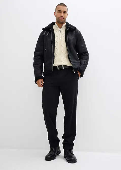 Svetr s  límcem na zip, z měkké bavlněné směsi s copánkovým vzorem, bonprix