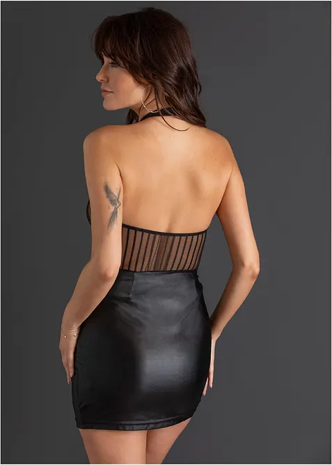 Šaty s ramínkem za krk, s mokrým vzhledem, bonprix