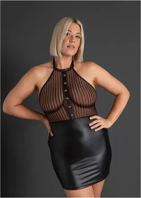 Šaty s ramínkem za krk, s mokrým vzhledem, bonprix