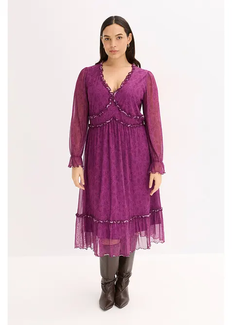 Žerzejové midi šaty ze síťoviny, bonprix