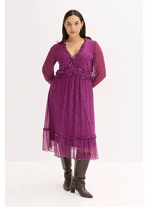 Žerzejové midi šaty ze síťoviny, bonprix