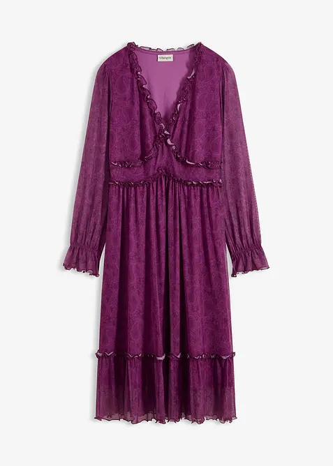 Žerzejové midi šaty ze síťoviny, bonprix