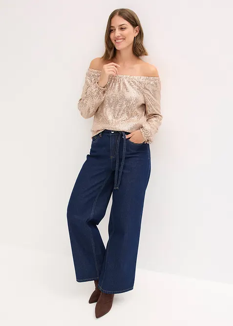 Oversized triko Carmen s pajetkami, bonprix