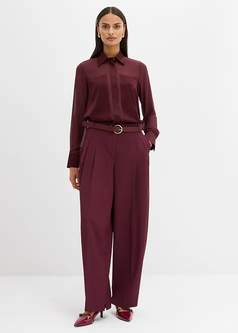 Košilová halenka se saténovou vsadkou, bonprix