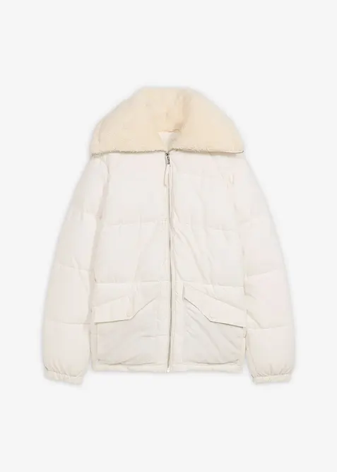 Prošívaná bunda s límcem z medvídkového plyše, bonprix