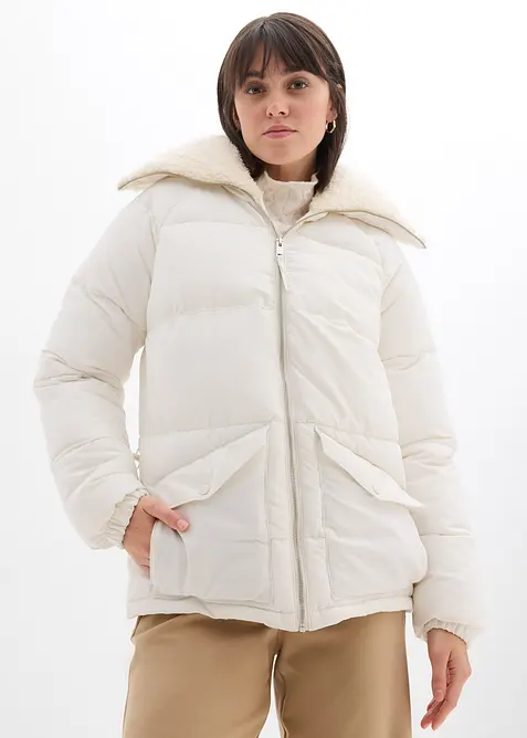 Prošívaná bunda s límcem z medvídkového plyše, bonprix