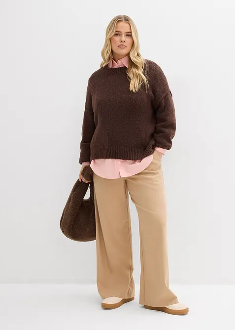 Kalhoty s vlněn&yacute;m vzhledem a s pohodln&yacute;m pasem, bonprix