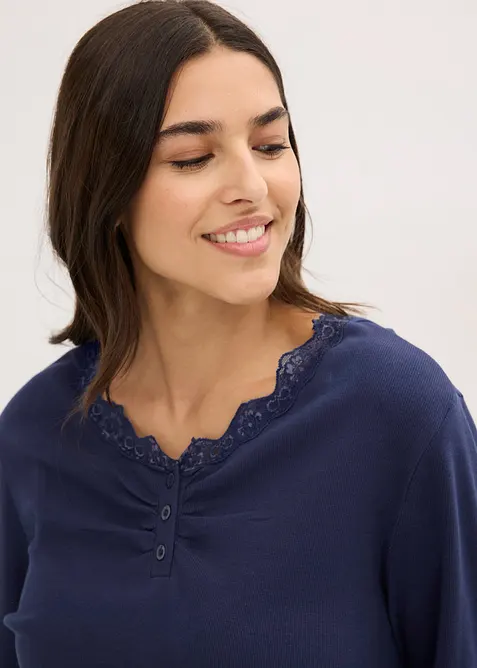 Pyžamo s žebrovaným tričkem s knoflíkovou lištou, bonprix