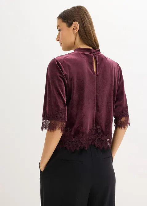 Sametové triko s krajkou, bonprix