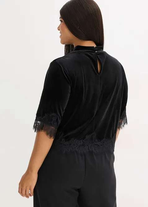 Sametové triko s krajkou, bonprix