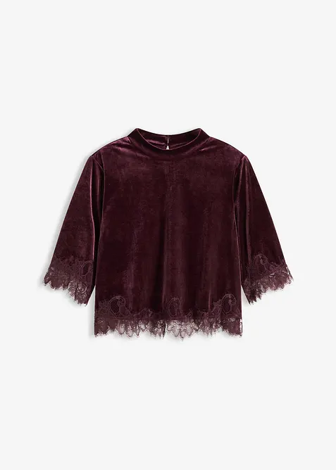 Sametové triko s krajkou, bonprix