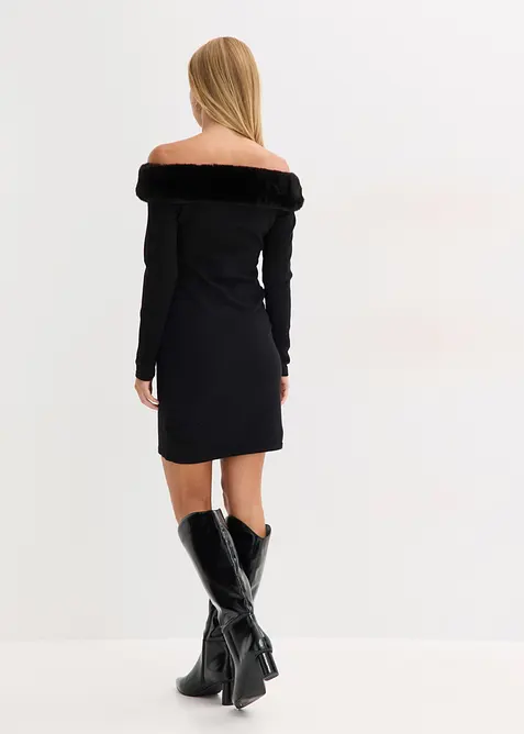 Pletené šaty s lemem z umělé kožešiny, bonprix