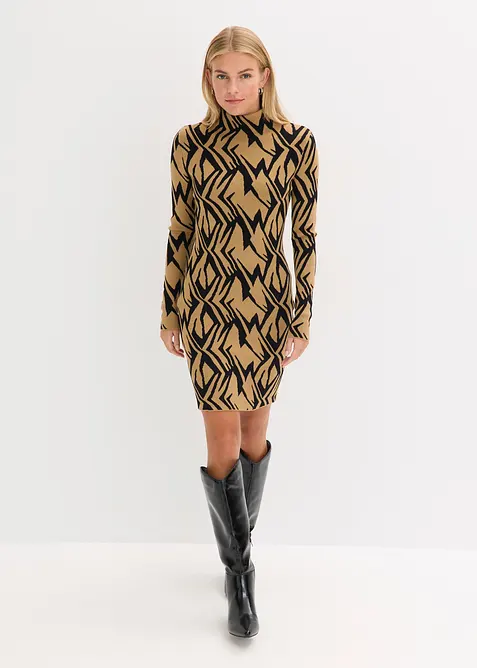 Přiléhavé pletené šaty se stojáčkem, bonprix