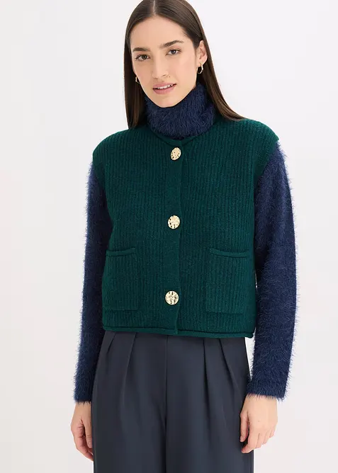 Pleten&aacute; vesta s ozdobn&yacute;mi knofl&iacute;ky, bonprix