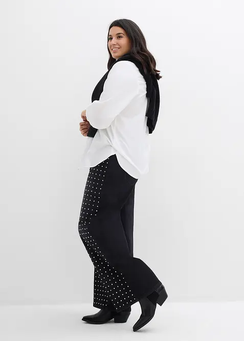 Džíny Straight, Loose, Mid Wast s aplikací ze štrasových kamínků, bonprix