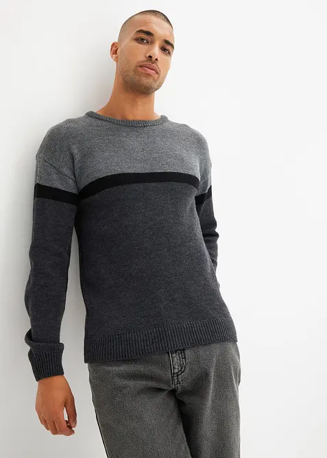 Svetr s kulat&yacute;m v&yacute;střihem, snadn&aacute; &uacute;držba, barevn&eacute; bloky, bonprix